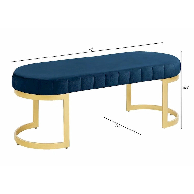Velvet Upholstered Bench with Gold Arc Metal Base