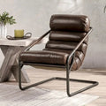 Top-Grain Buffalo Leather Accent Chair with Channel Back & Iron Cantilever Frame