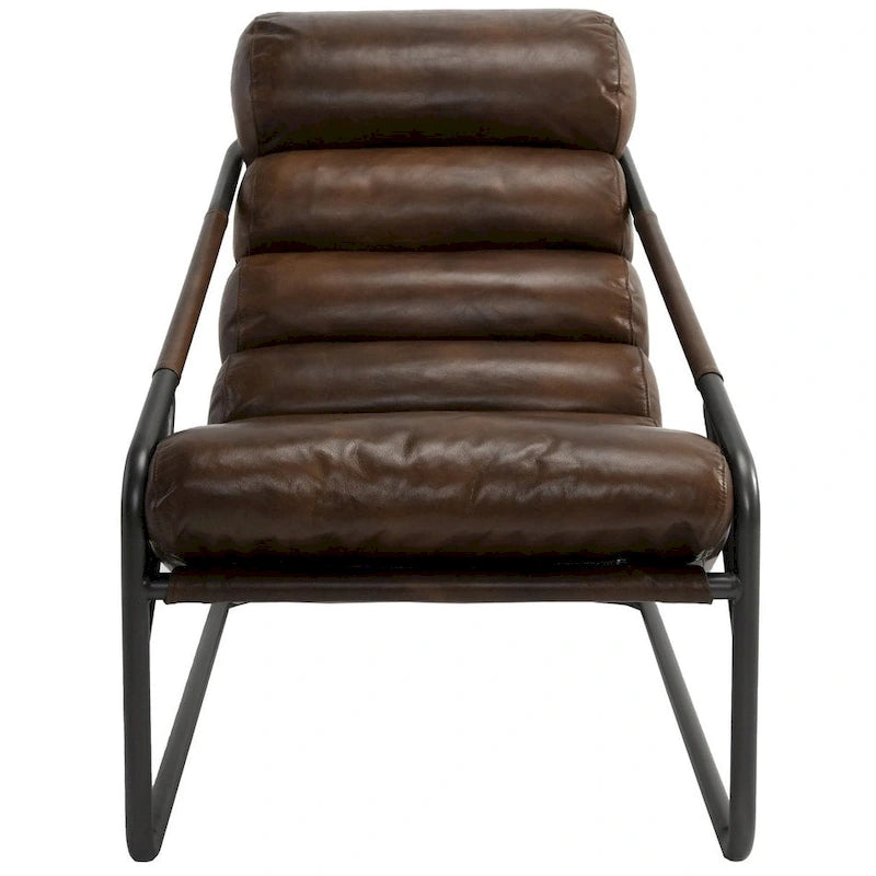 Top-Grain Buffalo Leather Accent Chair with Channel Back & Iron Cantilever Frame