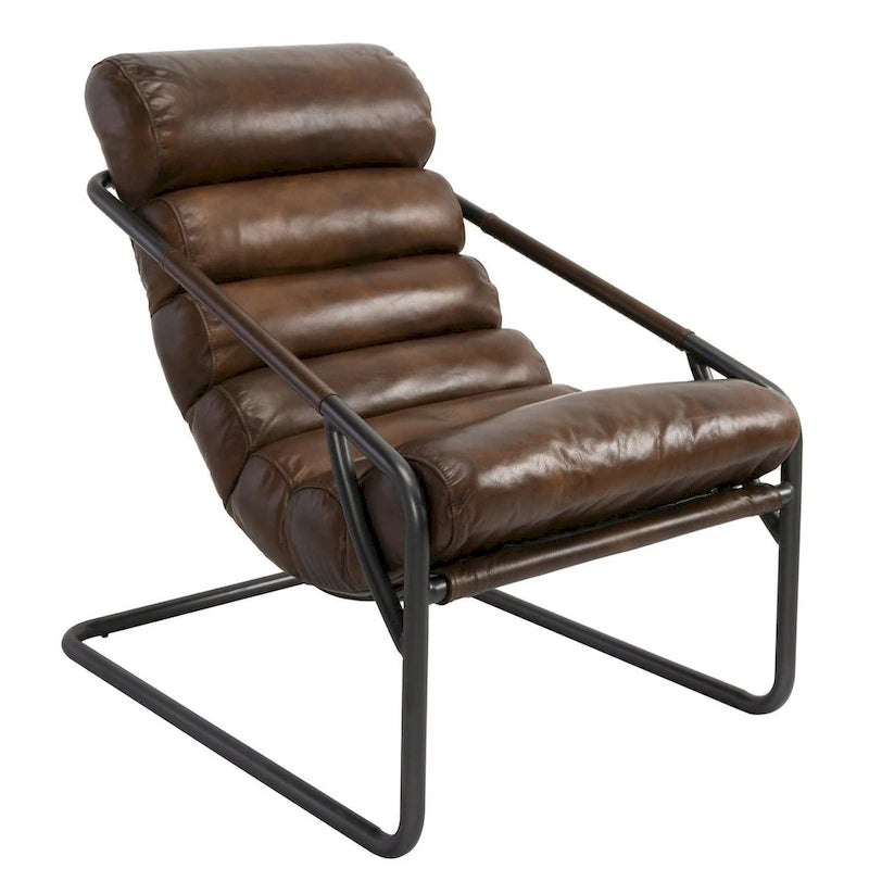 Top-Grain Buffalo Leather Accent Chair with Channel Back & Iron Cantilever Frame