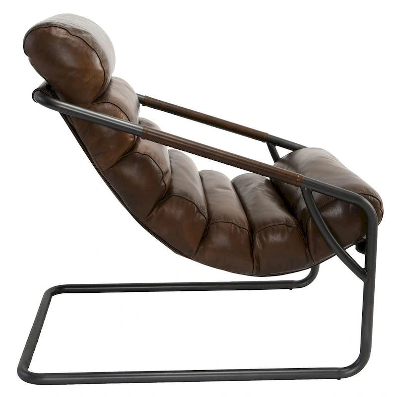 Top-Grain Buffalo Leather Accent Chair with Channel Back & Iron Cantilever Frame