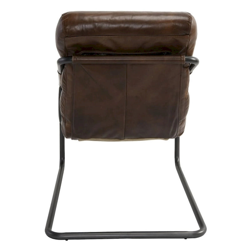 Top-Grain Buffalo Leather Accent Chair with Channel Back & Iron Cantilever Frame
