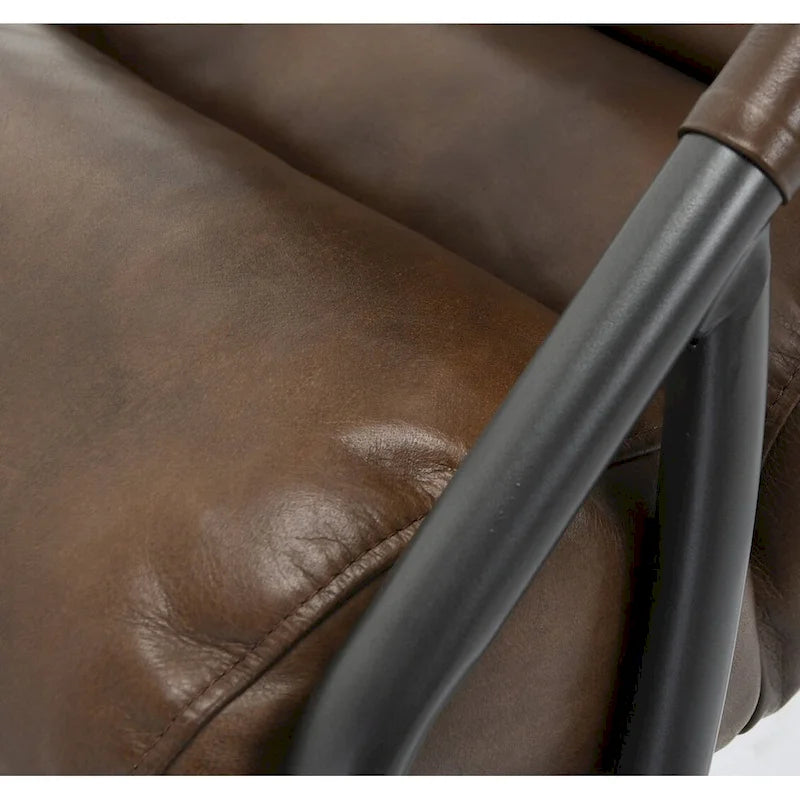 Top-Grain Buffalo Leather Accent Chair with Channel Back & Iron Cantilever Frame