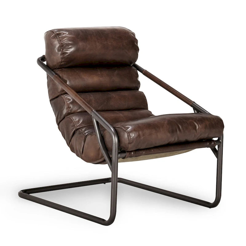 Top-Grain Buffalo Leather Accent Chair with Channel Back & Iron Cantilever Frame