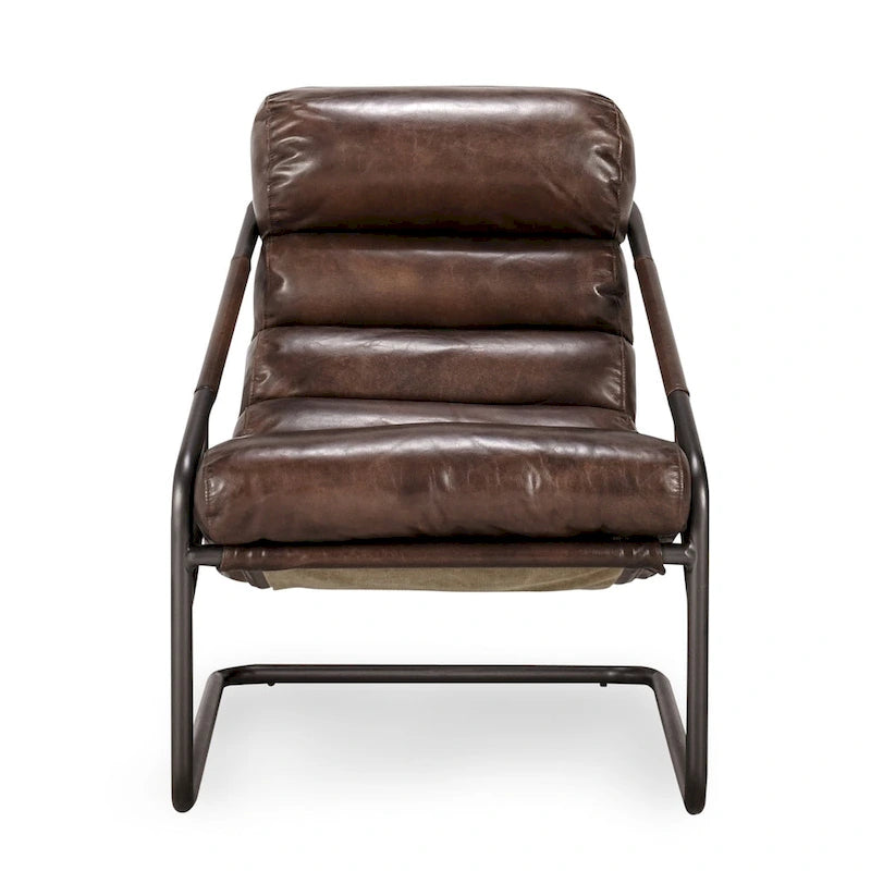 Top-Grain Buffalo Leather Accent Chair with Channel Back & Iron Cantilever Frame