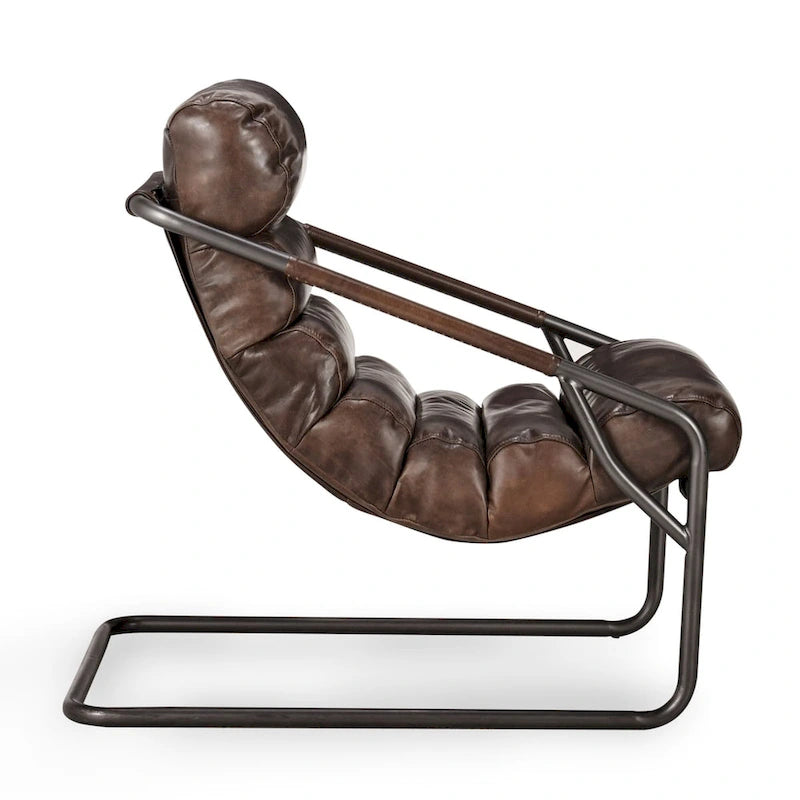 Top-Grain Buffalo Leather Accent Chair with Channel Back & Iron Cantilever Frame