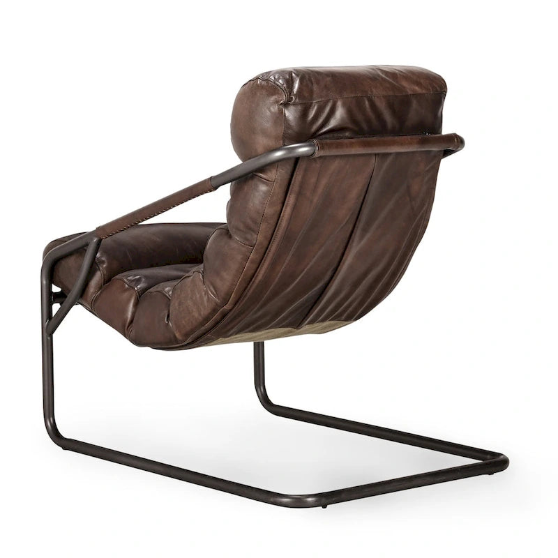 Top-Grain Buffalo Leather Accent Chair with Channel Back & Iron Cantilever Frame