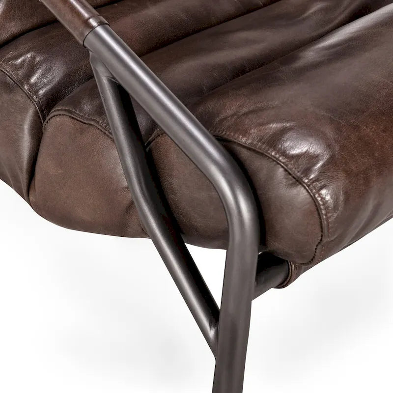 Top-Grain Buffalo Leather Accent Chair with Channel Back & Iron Cantilever Frame
