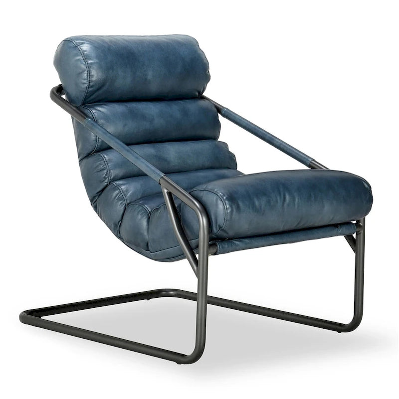 Top-Grain Buffalo Leather Accent Chair with Channel Back & Iron Cantilever Frame