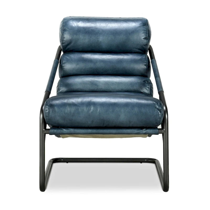 Top-Grain Buffalo Leather Accent Chair with Channel Back & Iron Cantilever Frame