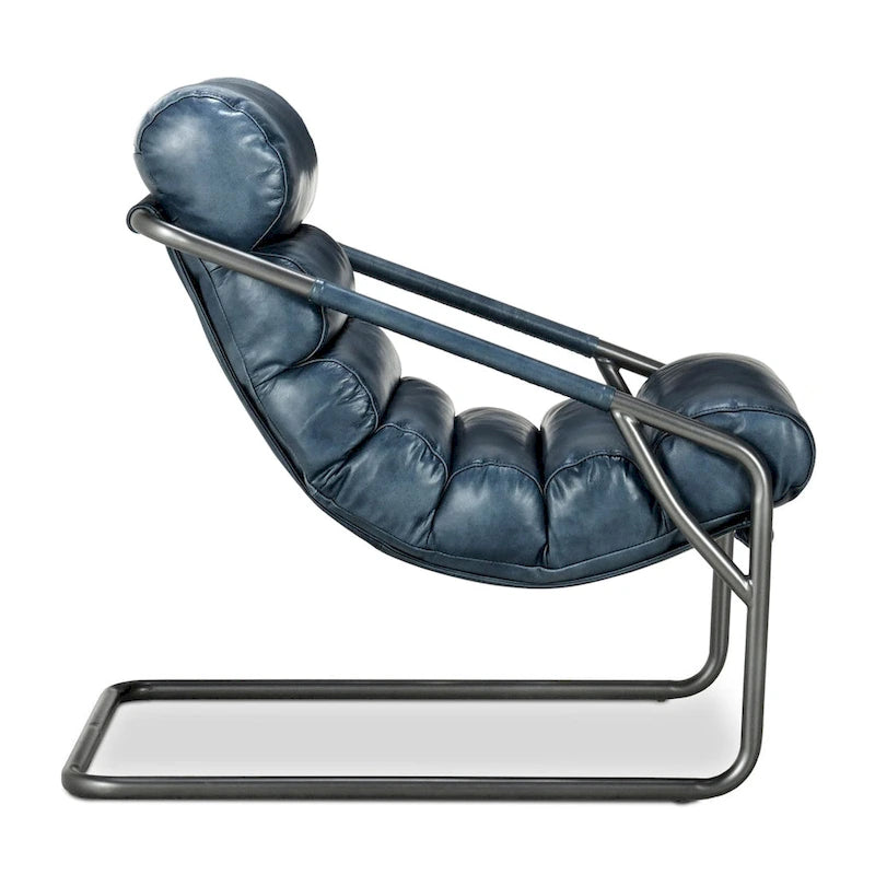 Top-Grain Buffalo Leather Accent Chair with Channel Back & Iron Cantilever Frame