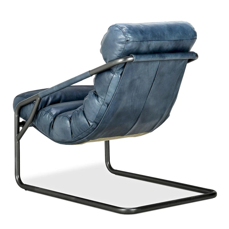 Top-Grain Buffalo Leather Accent Chair with Channel Back & Iron Cantilever Frame