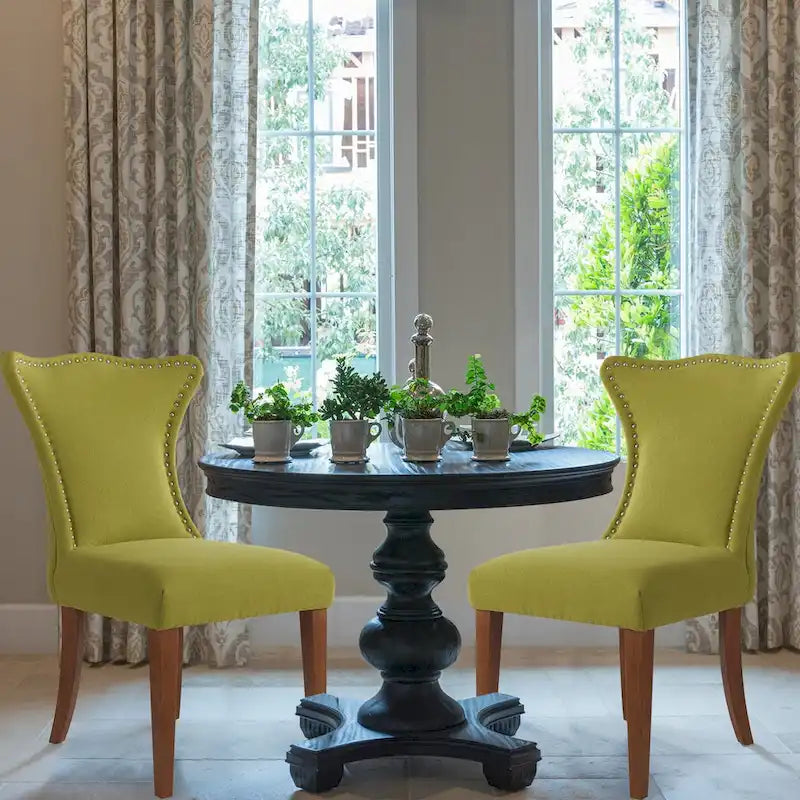 Armless Upholstered Dining Chair with Curved Back, Floral Print & Silver Nailhead Trim