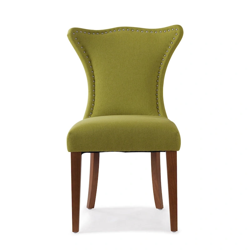 Armless Upholstered Dining Chair with Curved Back, Floral Print & Silver Nailhead Trim