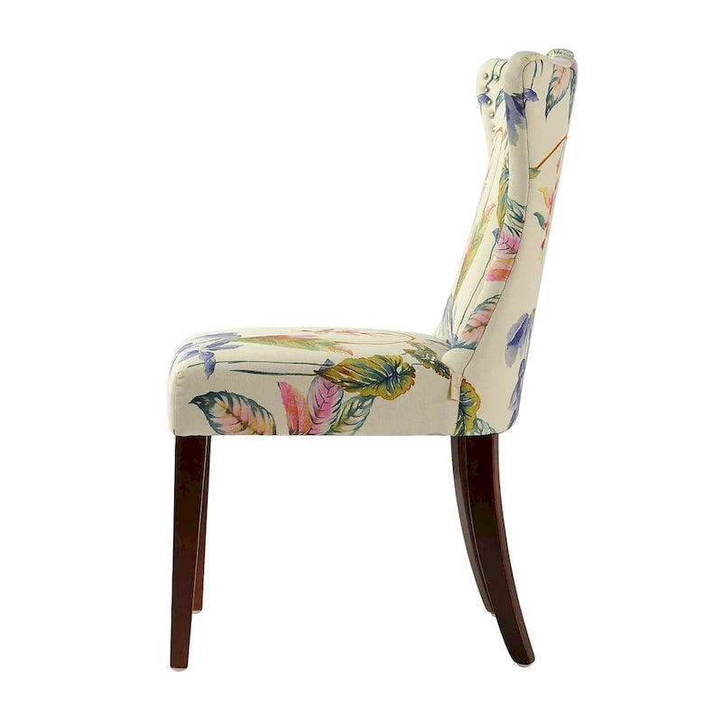 Armless Upholstered Dining Chair with Curved Back, Floral Print & Silver Nailhead Trim
