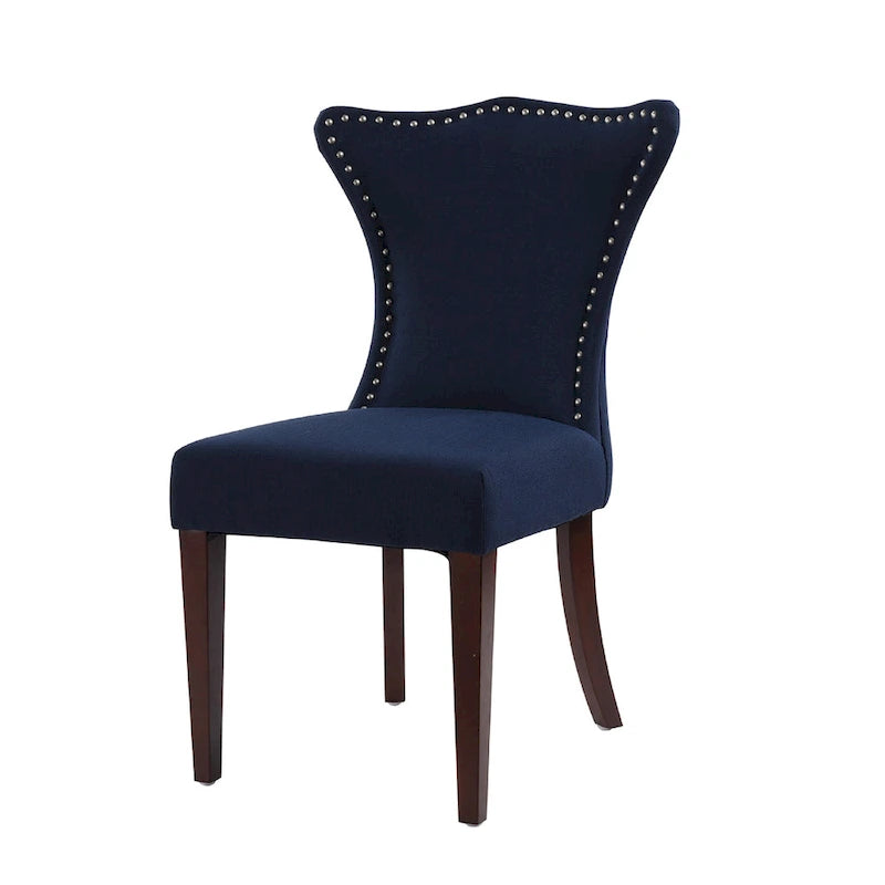 Armless Upholstered Dining Chair with Curved Back, Floral Print & Silver Nailhead Trim