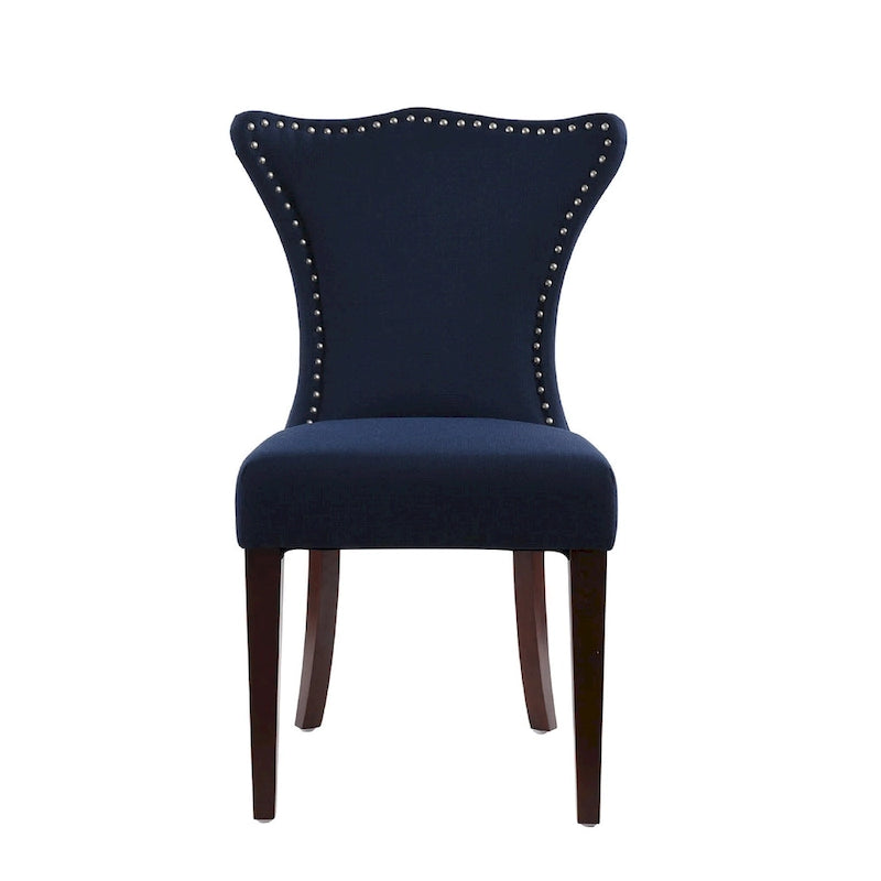 Armless Upholstered Dining Chair with Curved Back, Floral Print & Silver Nailhead Trim