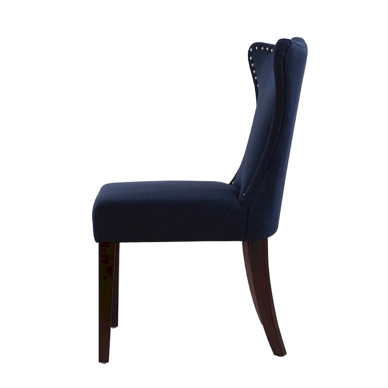 Armless Upholstered Dining Chair with Curved Back, Floral Print & Silver Nailhead Trim