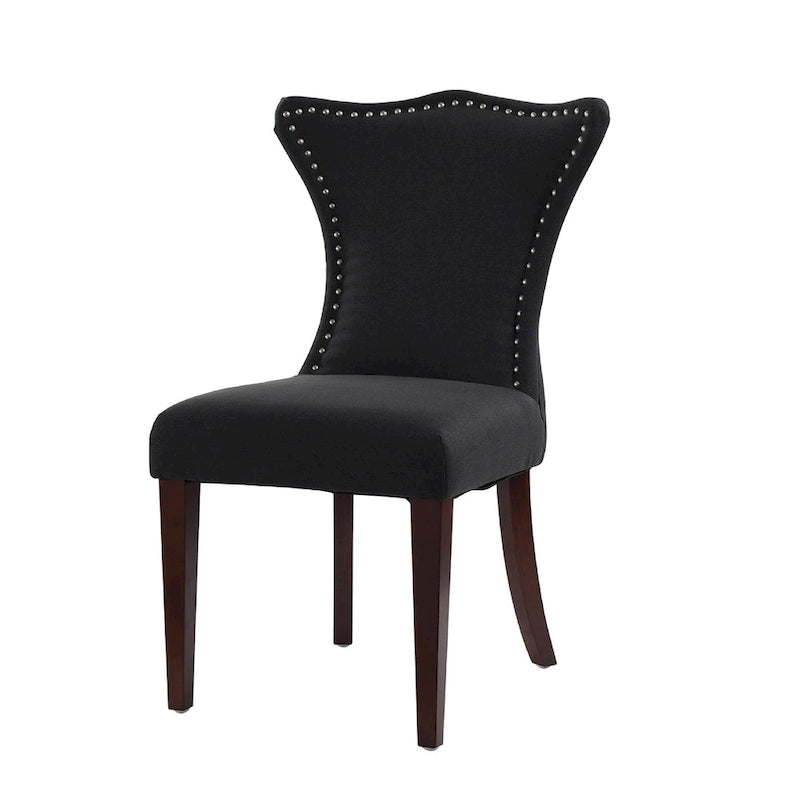 Armless Upholstered Dining Chair with Curved Back, Floral Print & Silver Nailhead Trim