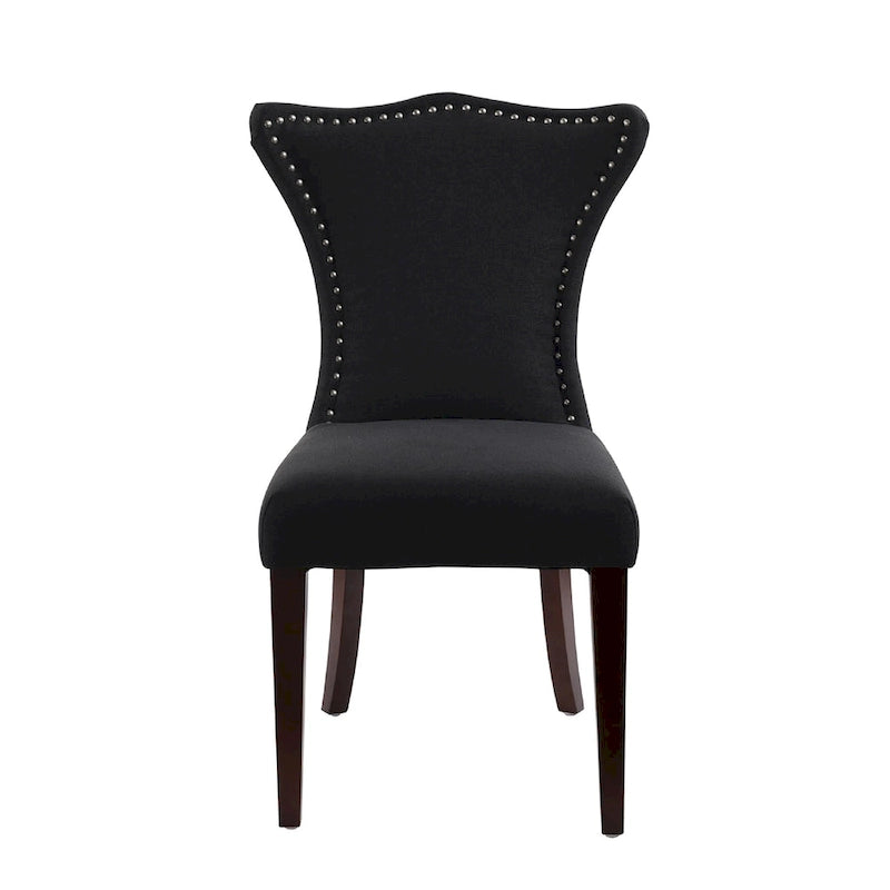 Armless Upholstered Dining Chair with Curved Back, Floral Print & Silver Nailhead Trim