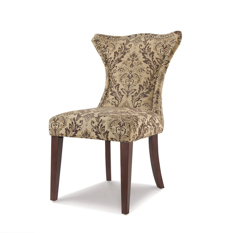 Armless Upholstered Dining Chair with Curved Back, Floral Print & Silver Nailhead Trim