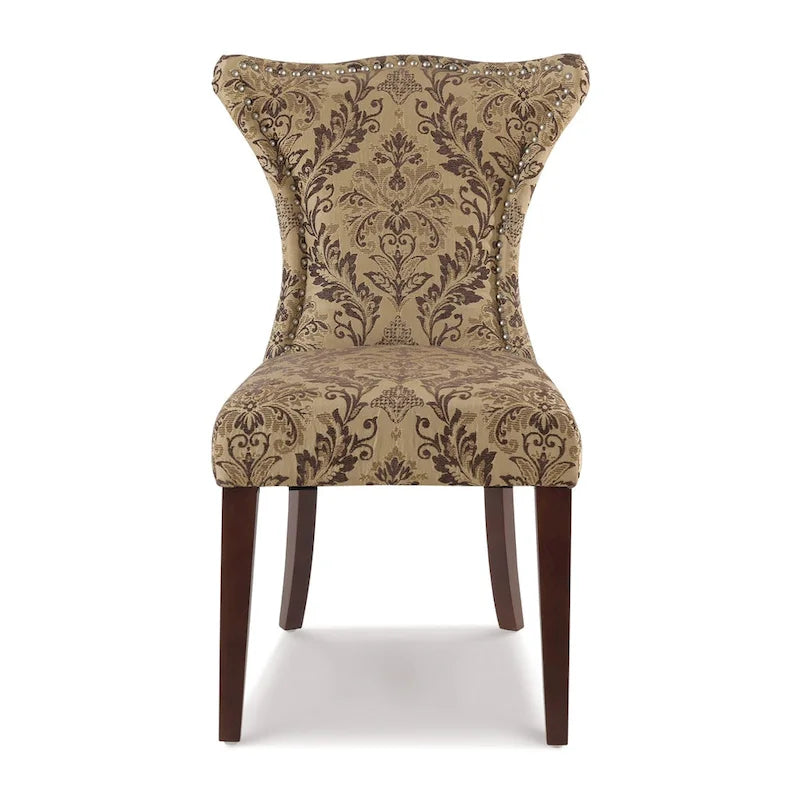 Armless Upholstered Dining Chair with Curved Back, Floral Print & Silver Nailhead Trim