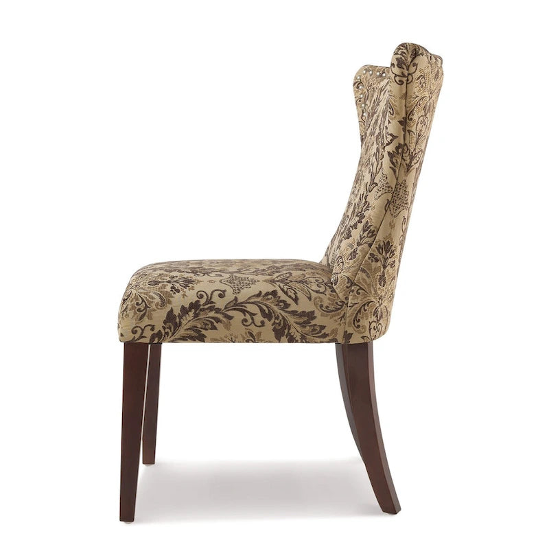 Armless Upholstered Dining Chair with Curved Back, Floral Print & Silver Nailhead Trim