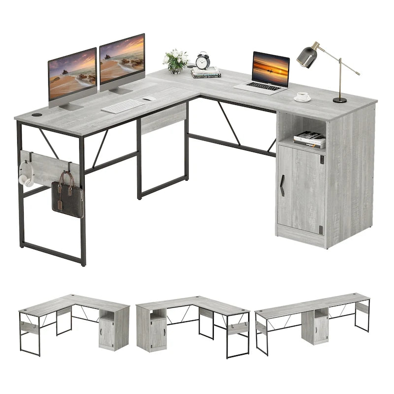 60 L Shaped Desk with Storage Cabinet Office Computer Desk