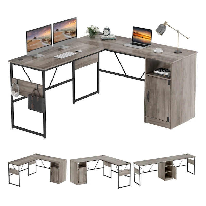 60 L Shaped Desk with Storage Cabinet Office Computer Desk