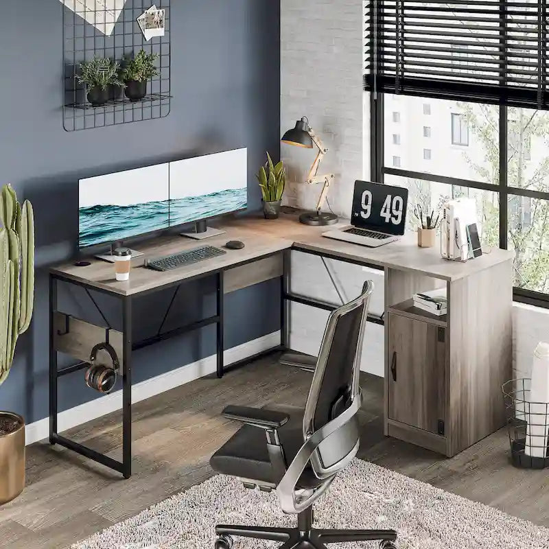 60 L Shaped Desk with Storage Cabinet Office Computer Desk