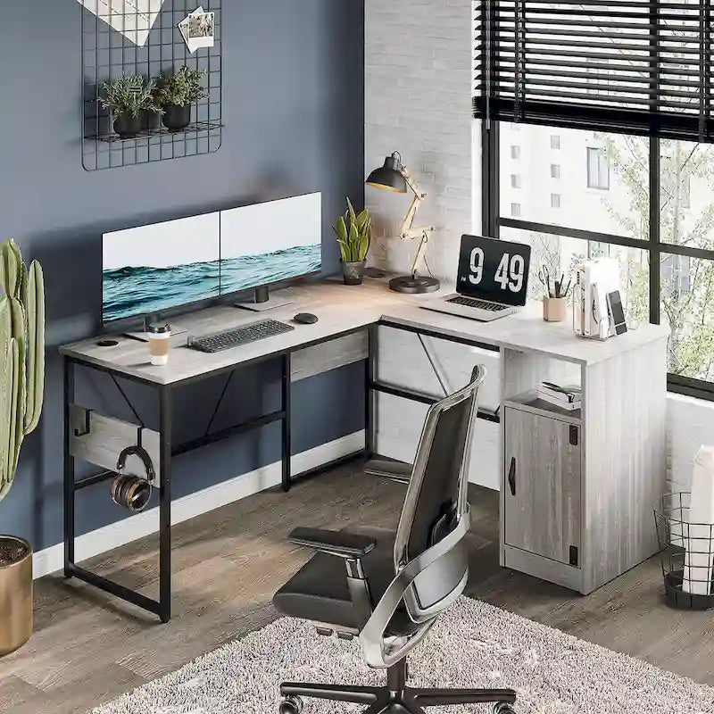 60 L Shaped Desk with Storage Cabinet Office Computer Desk