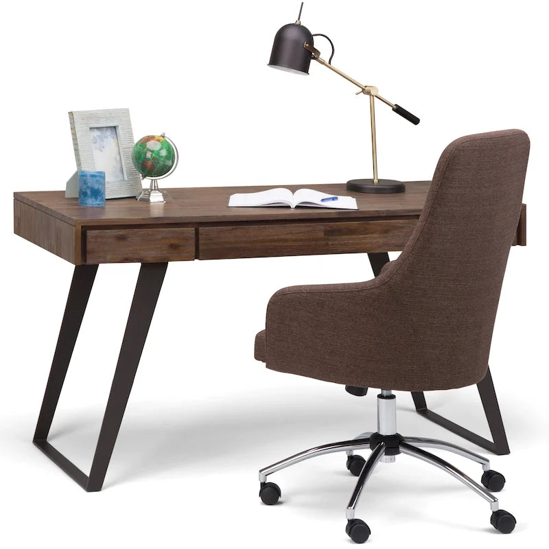 Bureau moderne industriel en bois massif avec tiroir à clavier et 2 tiroirs