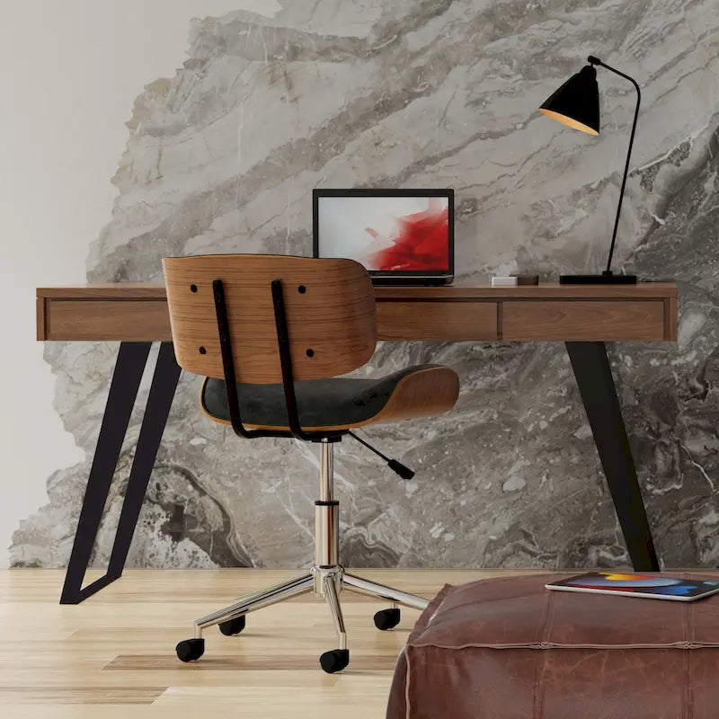 Bureau moderne industriel en bois massif avec tiroir à clavier et 2 tiroirs