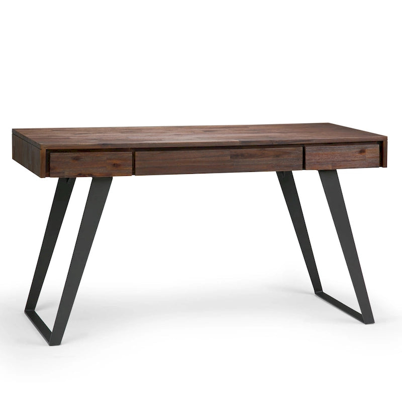 Modern Industrial Solid Wood Desk with Keyboard Tray & 2 Drawers