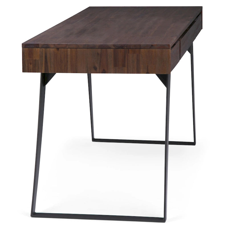 Modern Industrial Solid Wood Desk with Keyboard Tray & 2 Drawers