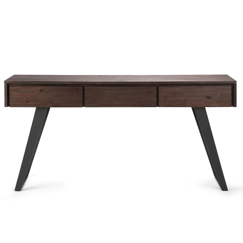 Modern Industrial Solid Wood Desk with Keyboard Tray & 2 Drawers