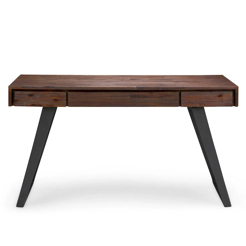 Modern Industrial Solid Wood Desk with Keyboard Tray & 2 Drawers