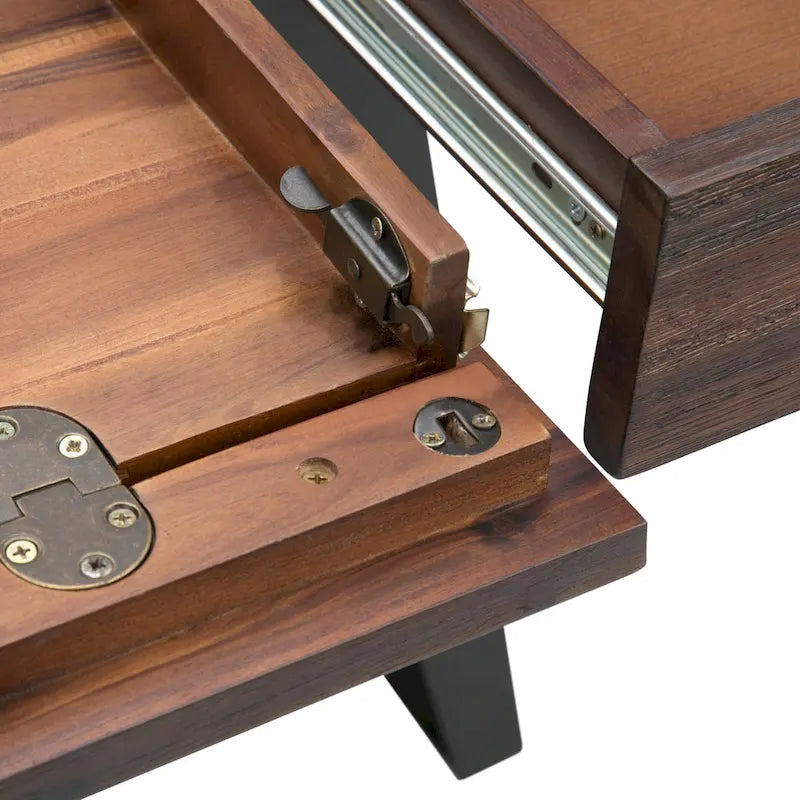 Modern Industrial Solid Wood Desk with Keyboard Tray & 2 Drawers