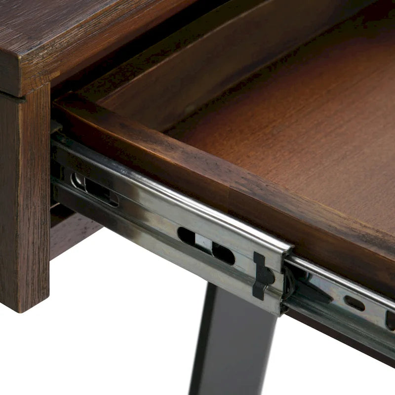 Modern Industrial Solid Wood Desk with Keyboard Tray & 2 Drawers
