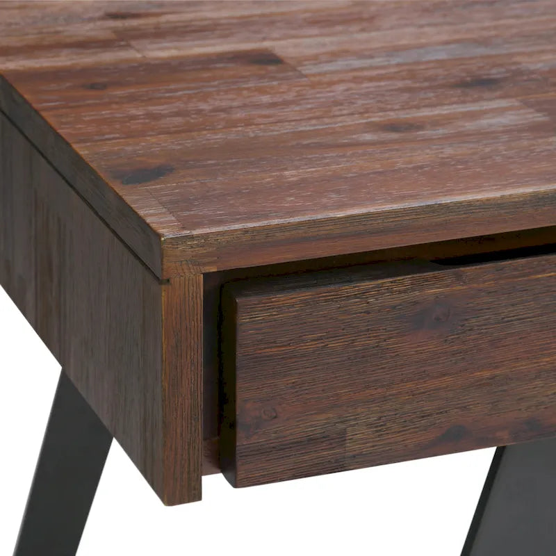 Modern Industrial Solid Wood Desk with Keyboard Tray & 2 Drawers