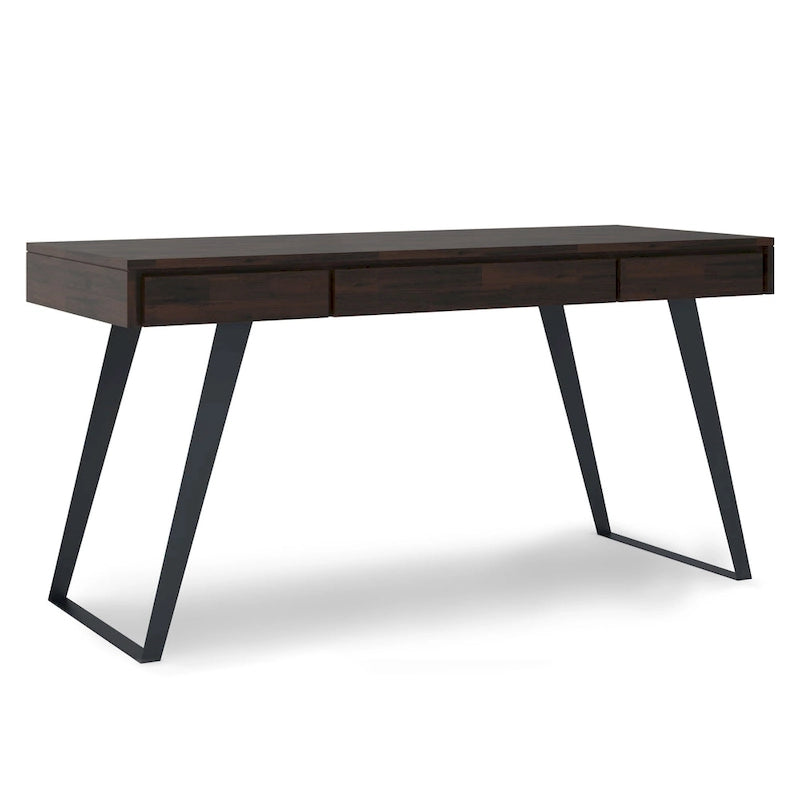 Modern Industrial Solid Wood Desk with Keyboard Tray & 2 Drawers