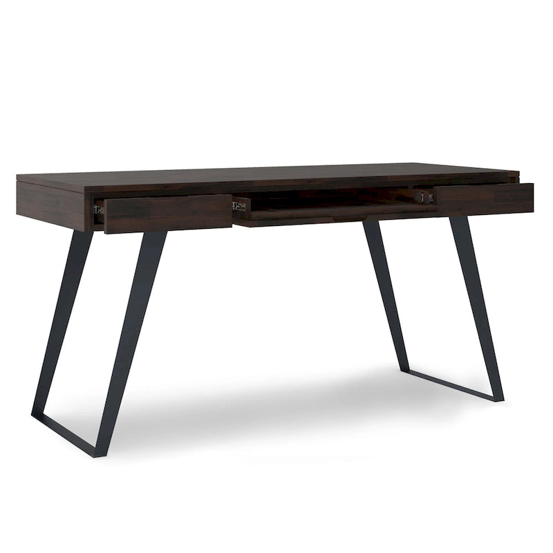 Modern Industrial Solid Wood Desk with Keyboard Tray & 2 Drawers