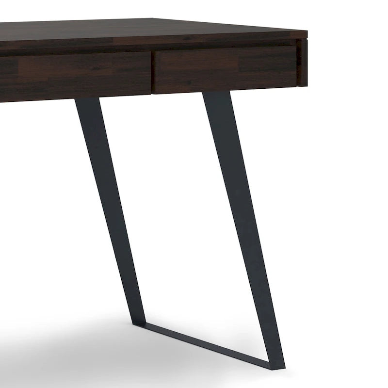 Modern Industrial Solid Wood Desk with Keyboard Tray & 2 Drawers