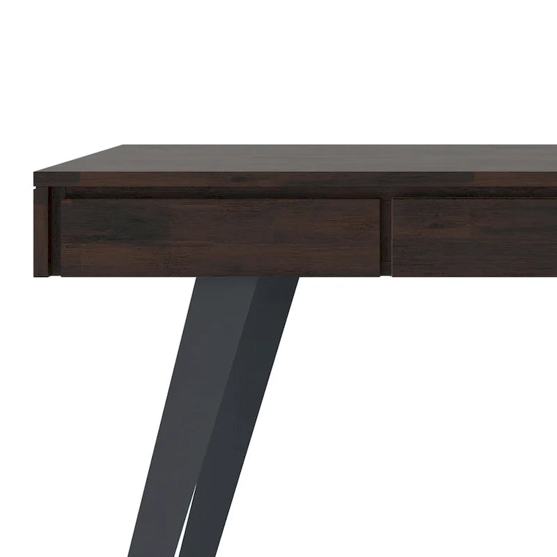 Modern Industrial Solid Wood Desk with Keyboard Tray & 2 Drawers