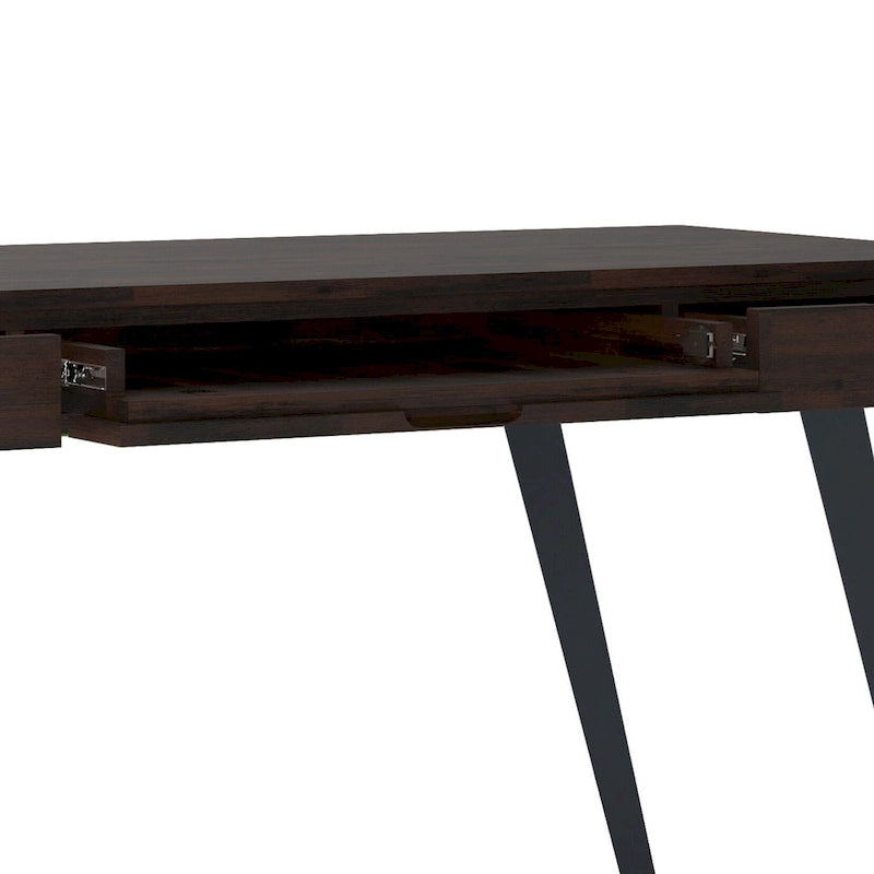 Modern Industrial Solid Wood Desk with Keyboard Tray & 2 Drawers