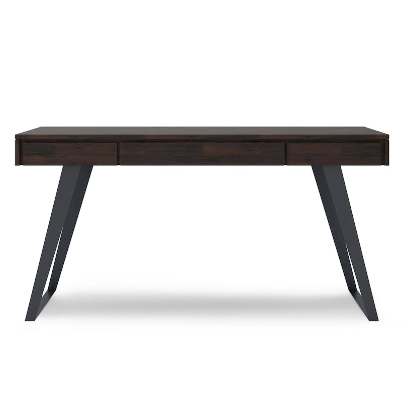 Modern Industrial Solid Wood Desk with Keyboard Tray & 2 Drawers