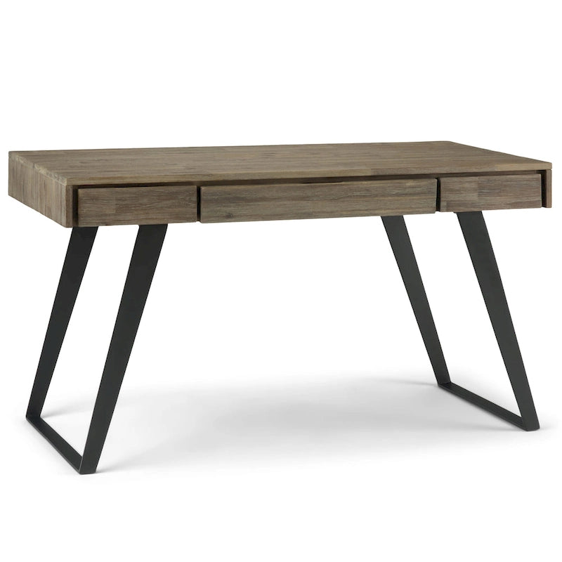 Modern Industrial Solid Wood Desk with Keyboard Tray & 2 Drawers
