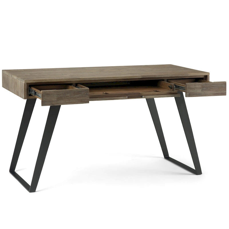 Modern Industrial Solid Wood Desk with Keyboard Tray & 2 Drawers