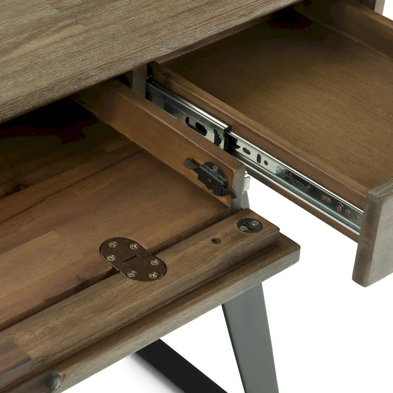 Modern Industrial Solid Wood Desk with Keyboard Tray & 2 Drawers
