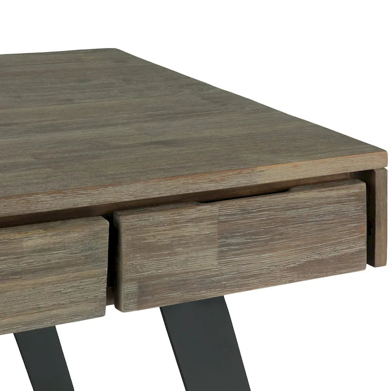 Modern Industrial Solid Wood Desk with Keyboard Tray & 2 Drawers